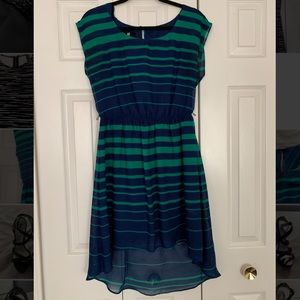 Blue/Green Striped High-Low Dress